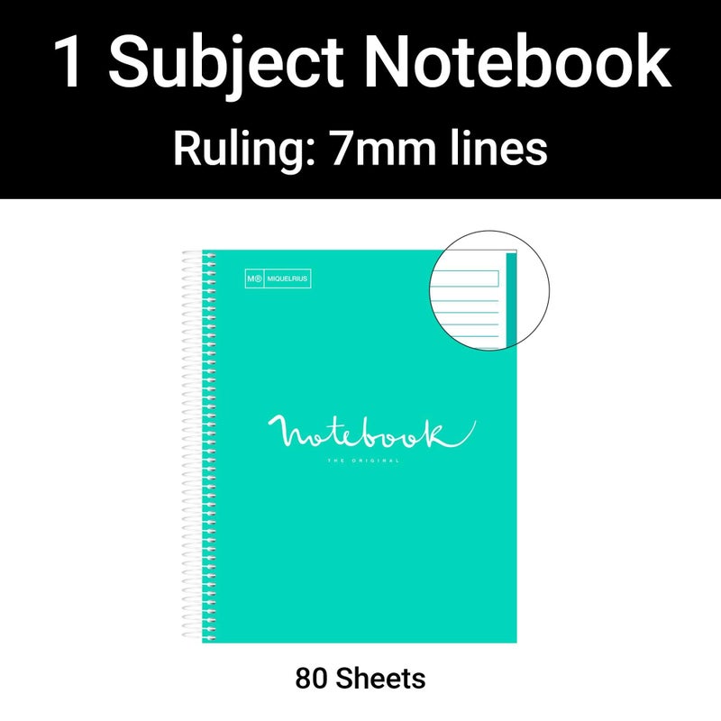 Miquelrius Miquel Rius M Emotions 1 Subject Notebook, Lined 11"" x 8.5"", 80 Sheets Heavy Weight Paper, 3 Hole Punched, Micro-Perforated, Turquoise Board Cover, Blue - Image 3